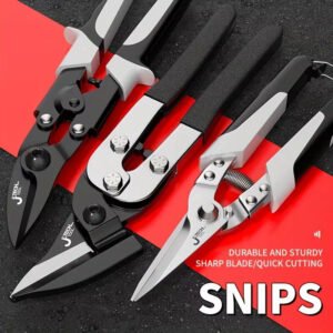 Industrial Chrome Vanadium Steel Aviation Snips 250mm Bent/Straight Head Non-Slip Handle Sheet Metal PVC Cutter HRC56 Type Right Cut Shear