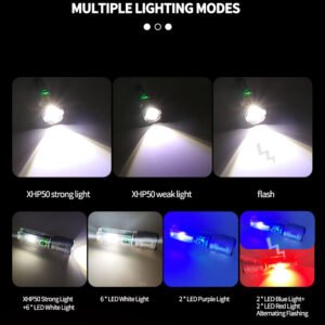 Solar Portable Torch Keychain Telescopic Zoom 30W/XHP50 LED Strong Light 18650 Type-C Flashlight Multi Light Source Outdoor Portable Emergency Lighting 7 Modes Main LED 30W LED