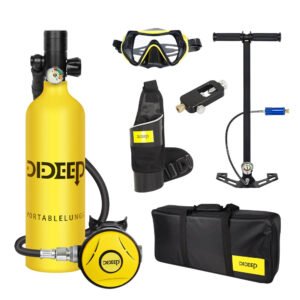 [EU Direct] DIDEEP 1L Scuba Diving Gear Cylinder Oxygen Tank Professional Buceo Diving Equipment Scuba Kit Snorkeling Set With Water Pump Diving Glasses Storage Bag Color Black