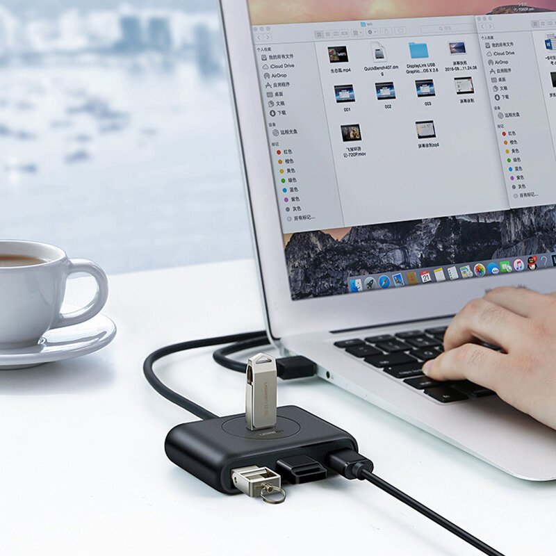 fcd36d50-7117-4fd0-ad33-974e991eb984.jpg UGreen CR113 4 in 1 Type-C USB3.0 Hub Docking Station USB Adapter with USB3.0*4 for Phone Laptop Tablet Mouse USB Flash Drive Length 0.5M