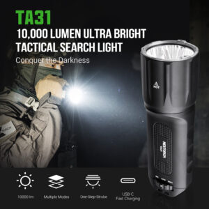 NEXTORCH TA31 10000LM High Lumen LED Tactical Flashlight Strong Light Super Bright LED Torch Self-Protection High-Power Flash Light Outdoor Survival Tools Color Black